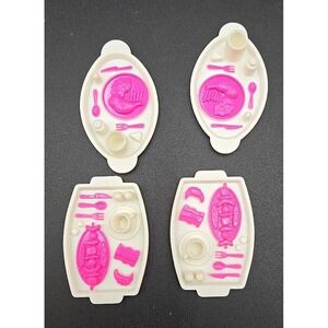 Mattel Barbie Doll Accessory FOOD TRAYS Pink White Lot of 4 1980s Hong Kong